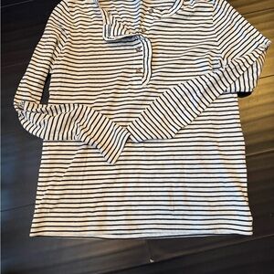 LOFT Women's Long Sleeve Striped Henley Top - White & Black EUC XS